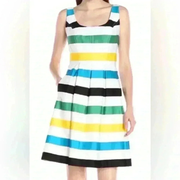Nine West Dresses & Skirts - Nine West Womens Size 4 Black Multi Stripe Pocket Summer Spring Midi Dress NEW